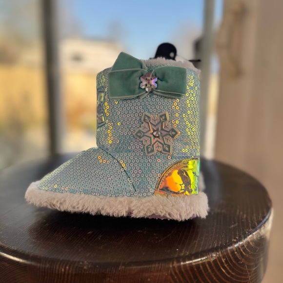 Frozen Elsa & Olaf Toddler Girl Slipper Blue Bootie Sequin Shoes size’s below - Picture 4 of 16